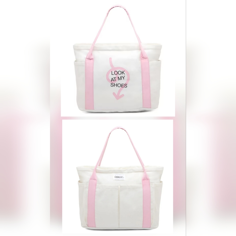 DSW 'Look At My Shoes' Pink And White Canvas Tote - NEW !